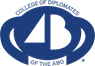 The CDABO Logo. It is a blue abstract logo with the text "College of diplomates of the ABO" incorporated into the design.